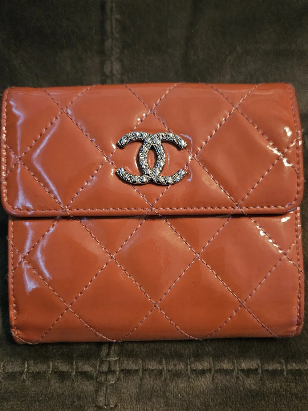 Chanel Quilted Patent Leather Wallet in Burnt Orange